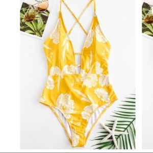 Flower Lace-Up Bathing Suit